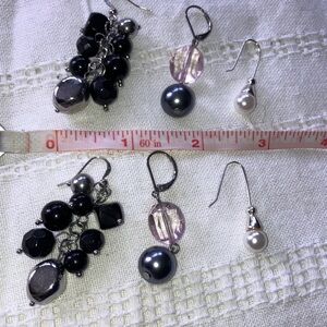 Vintage Bead & Pearl Hook Dangle Earrings‎ Set - 3 pair